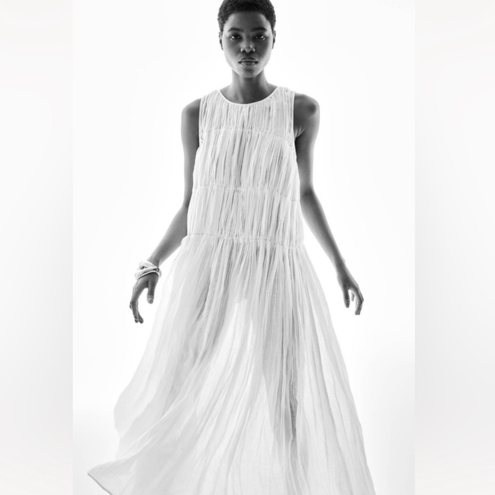 NWT! H&M Ramie Maxi Dress in White Size Small - Picture 4 of 10